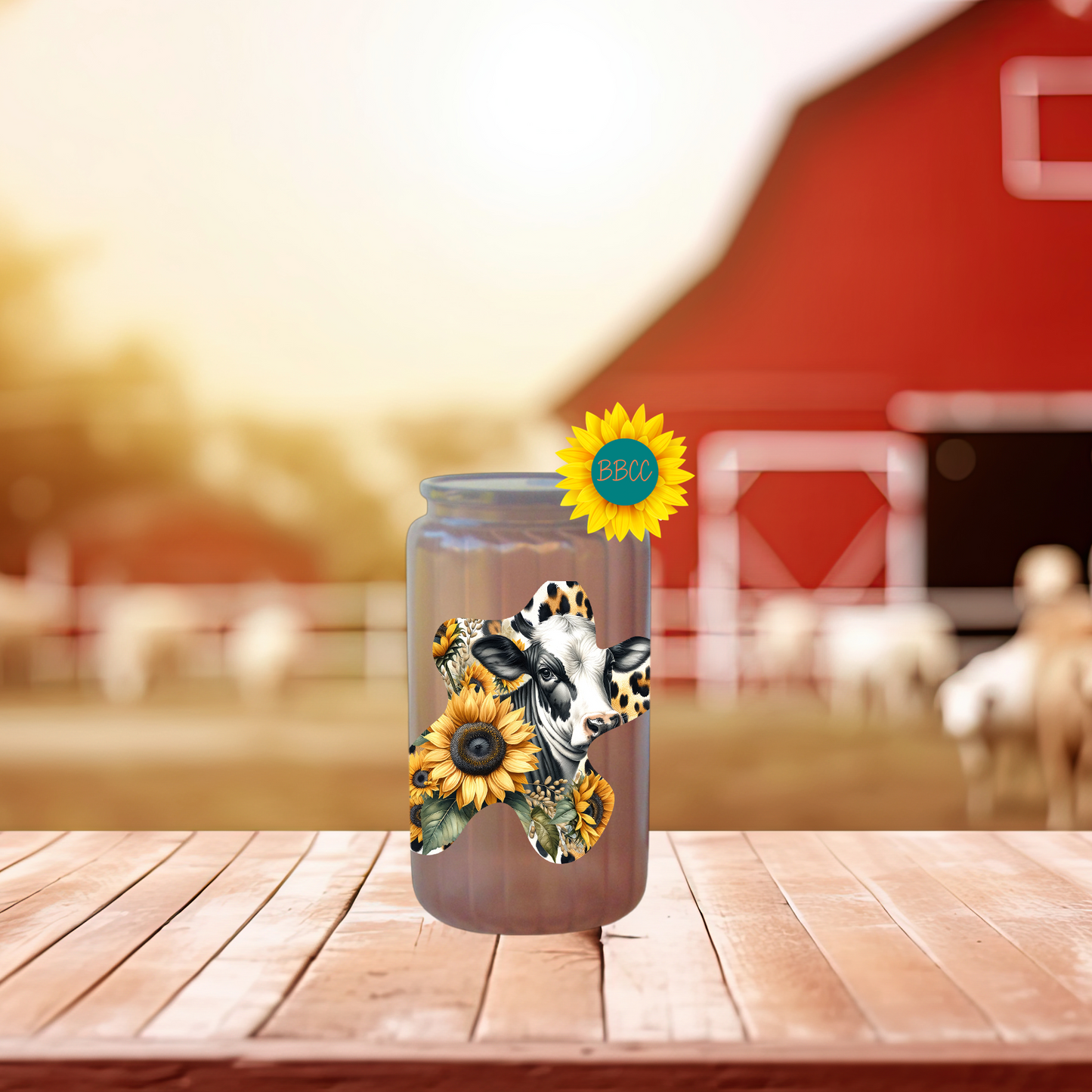 16oz Sunflower Cow Cutout Glass Tumbler