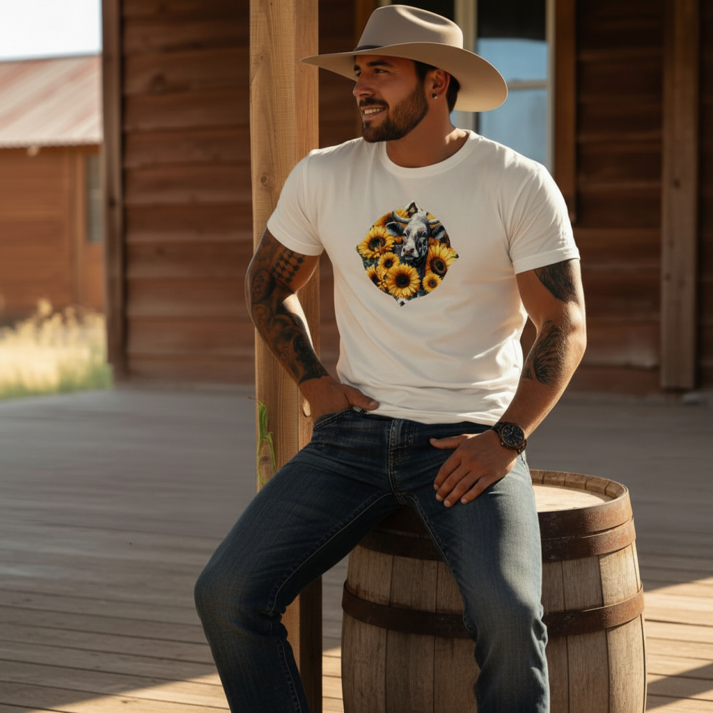 Adult Dairy Cow Sunflower Country Style Tee