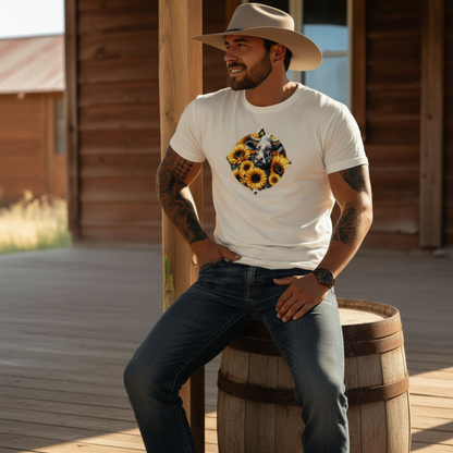 Adult Dairy Cow Sunflower Country Style Tee