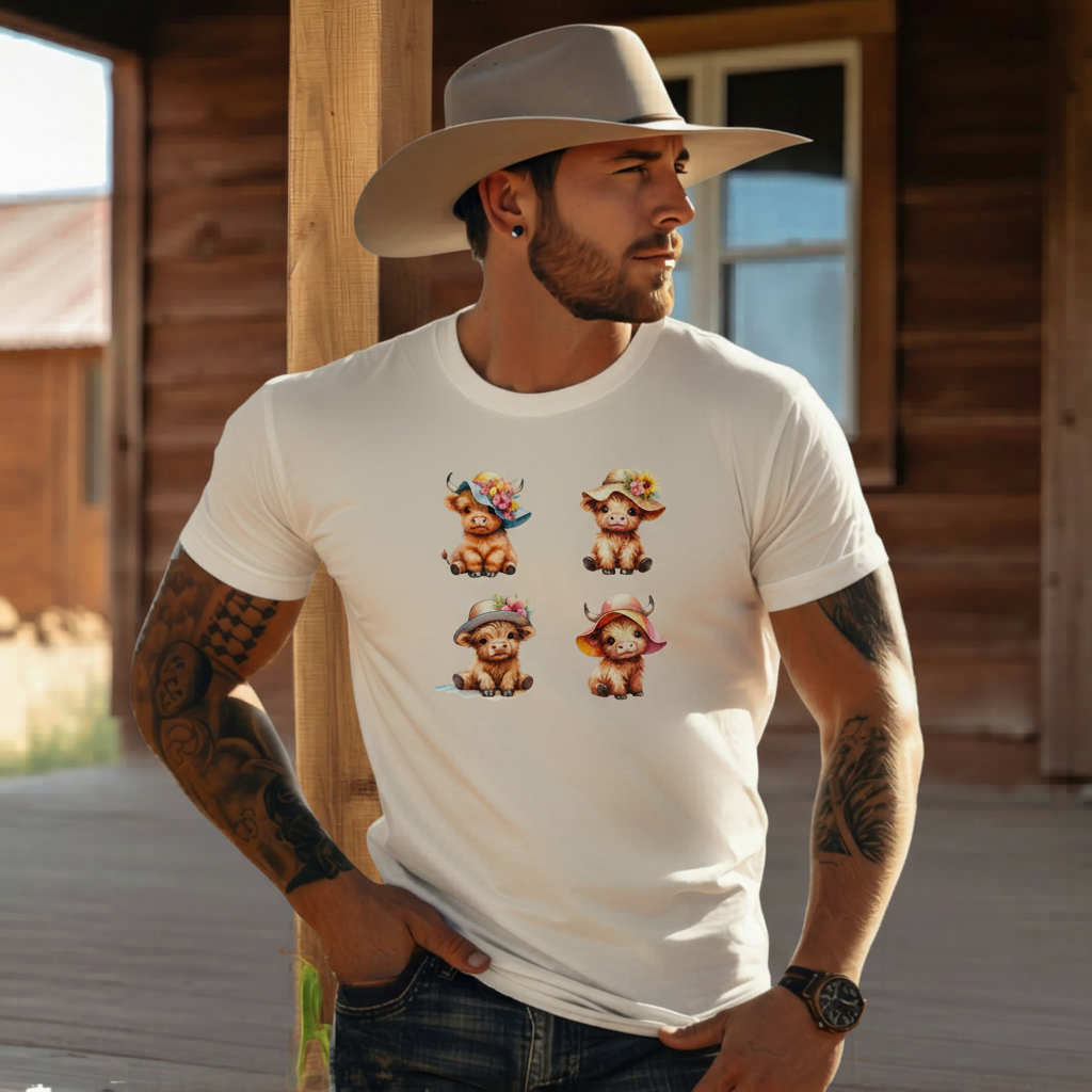 Adult Highland Cow Floral Hat Graphic Tee