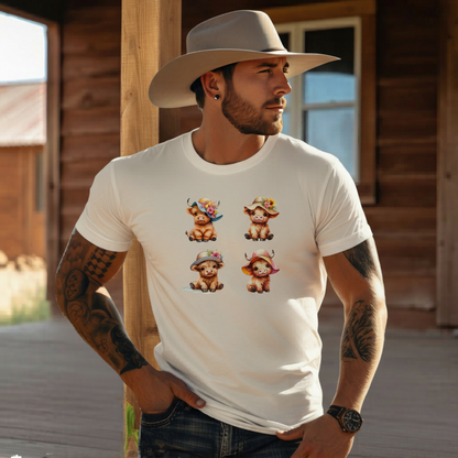 Adult Highland Cow Floral Hat Graphic Tee