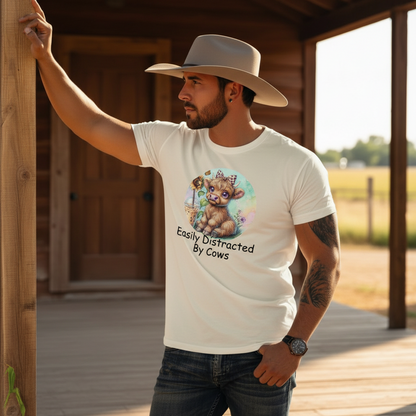 Adult Easily Distracted By Cows Graphic Tee