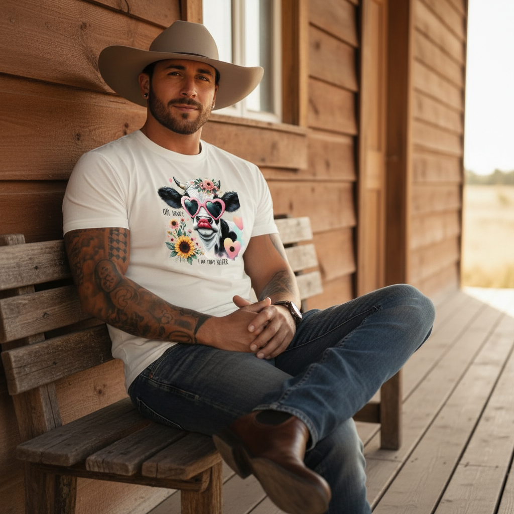 Adult Sassy Cow Heart Sunglasses Floral Graphic Tee