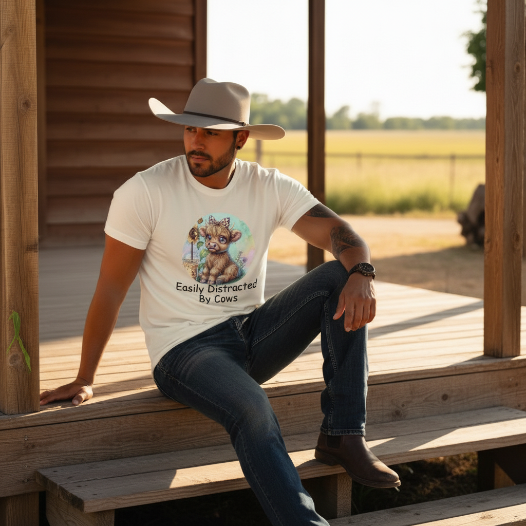 Adult Easily Distracted By Cows Graphic Tee