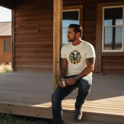 DAdult airy Cow Sunflower Circle Graphic Tee