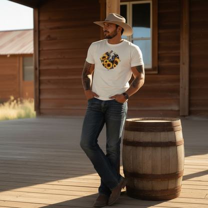 Adult Dairy Cow Sunflower Country Style Tee