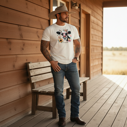 Adult Sassy Cow Heart Sunglasses Floral Graphic Tee