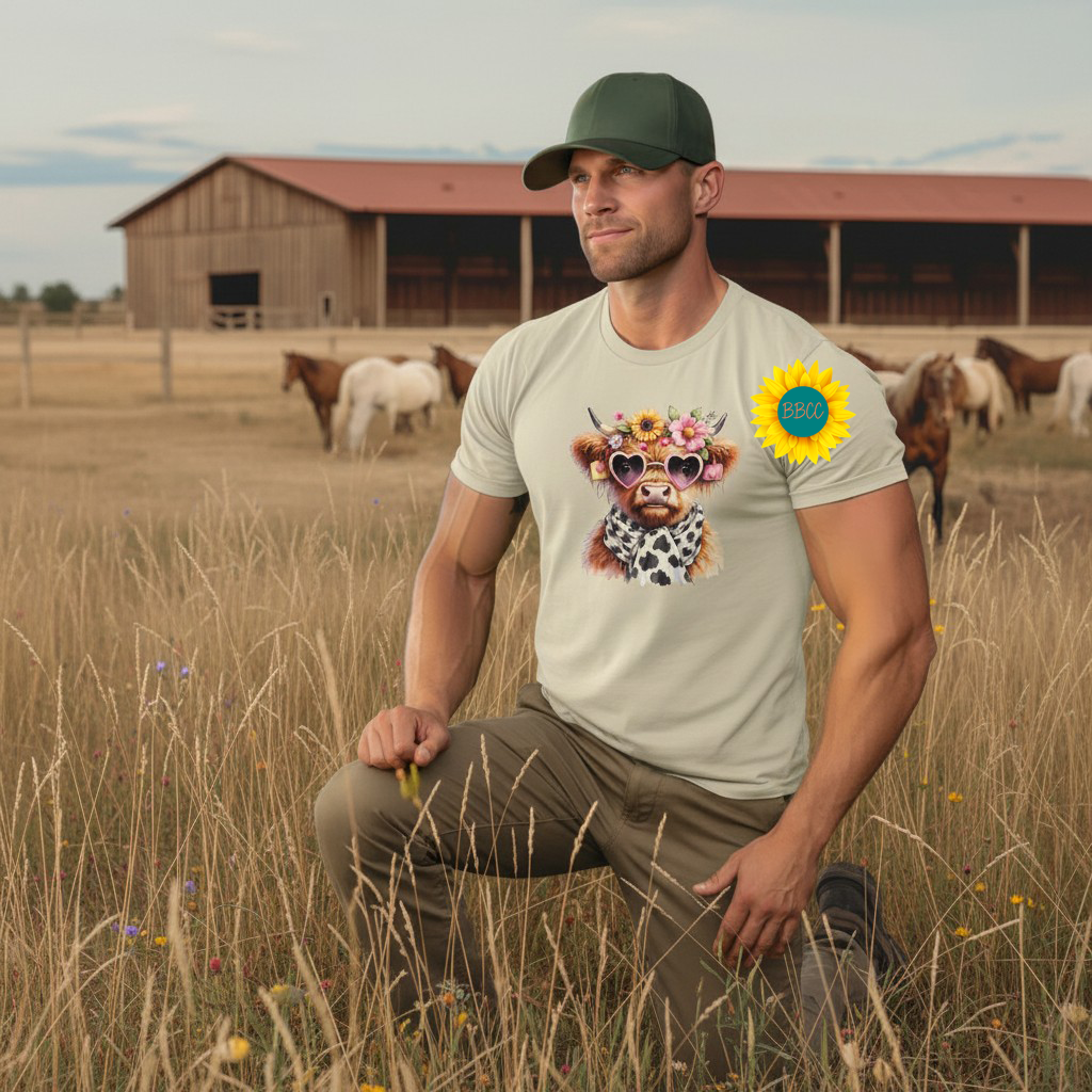 Adult Highland Cow Floral Sunglasses Graphic Tee