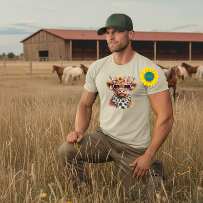 Adult Highland Cow Floral Sunglasses Graphic Tee