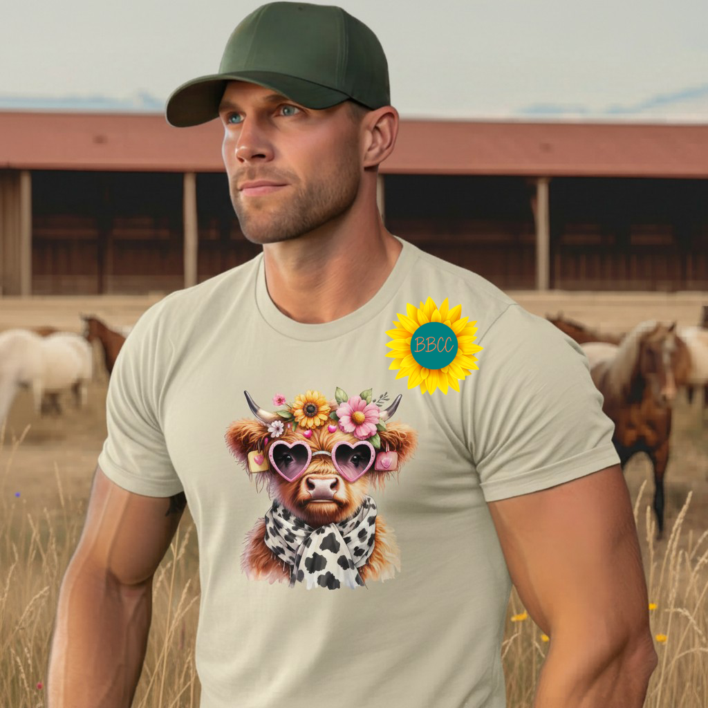 Adult Highland Cow Floral Sunglasses Graphic Tee