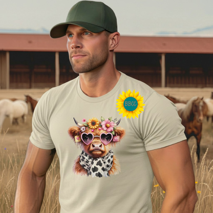 Adult Highland Cow Floral Sunglasses Graphic Tee