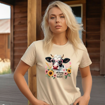 Adult Sassy Cow Floral Heart Sunglasses Graphic Tee