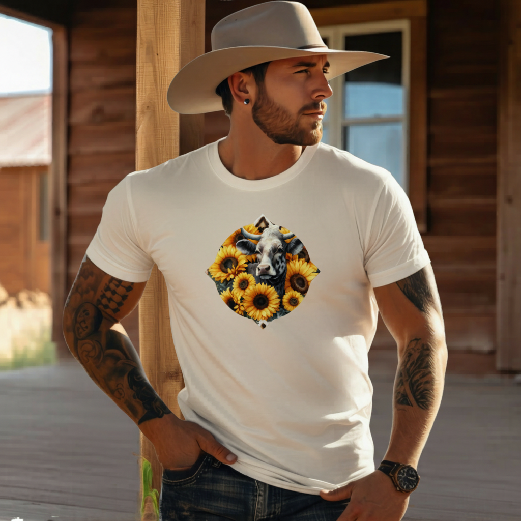 Adult Dairy Cow Sunflower Country Style Tee
