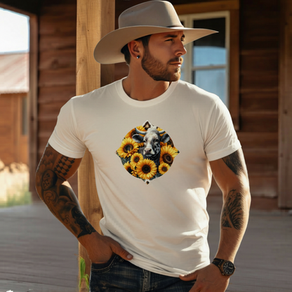 Adult Dairy Cow Sunflower Country Style Tee