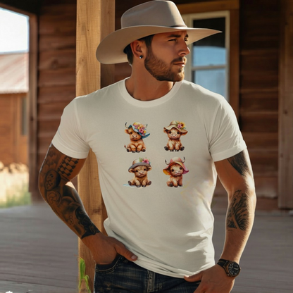Adult Highland Cow Floral Hat Graphic Tee