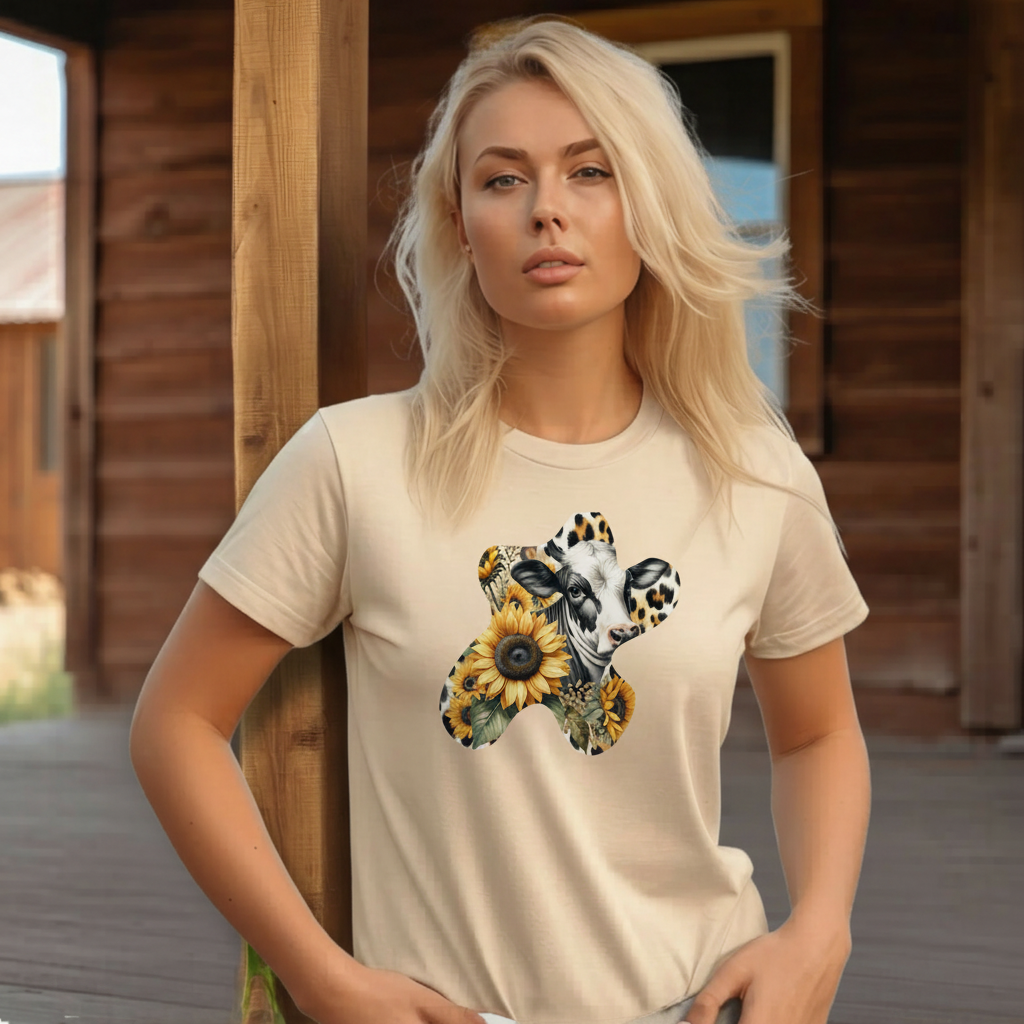 Adult Dairy Cow Sunflower Western Graphic Tee