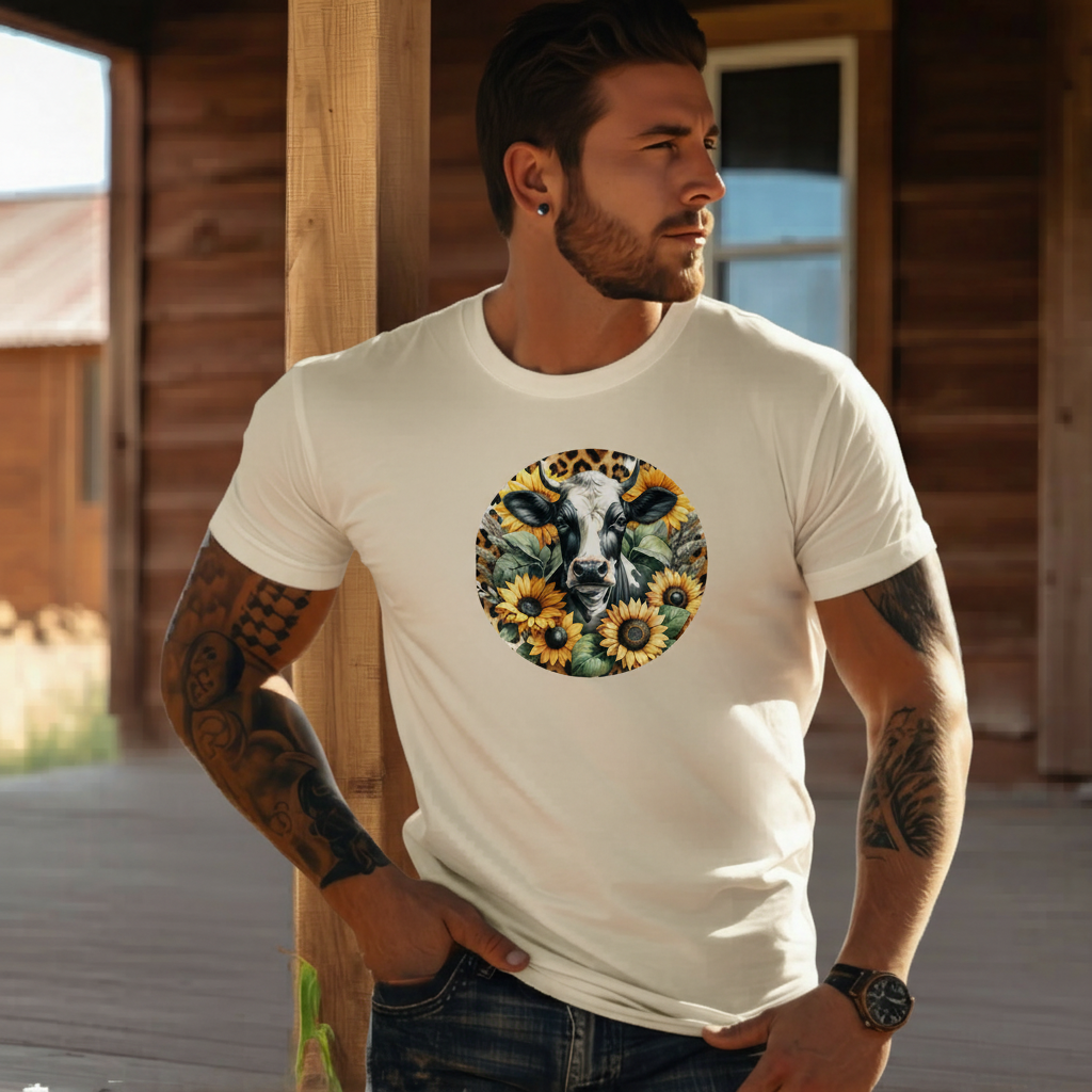 DAdult airy Cow Sunflower Circle Graphic Tee