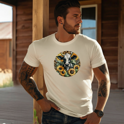 DAdult airy Cow Sunflower Circle Graphic Tee