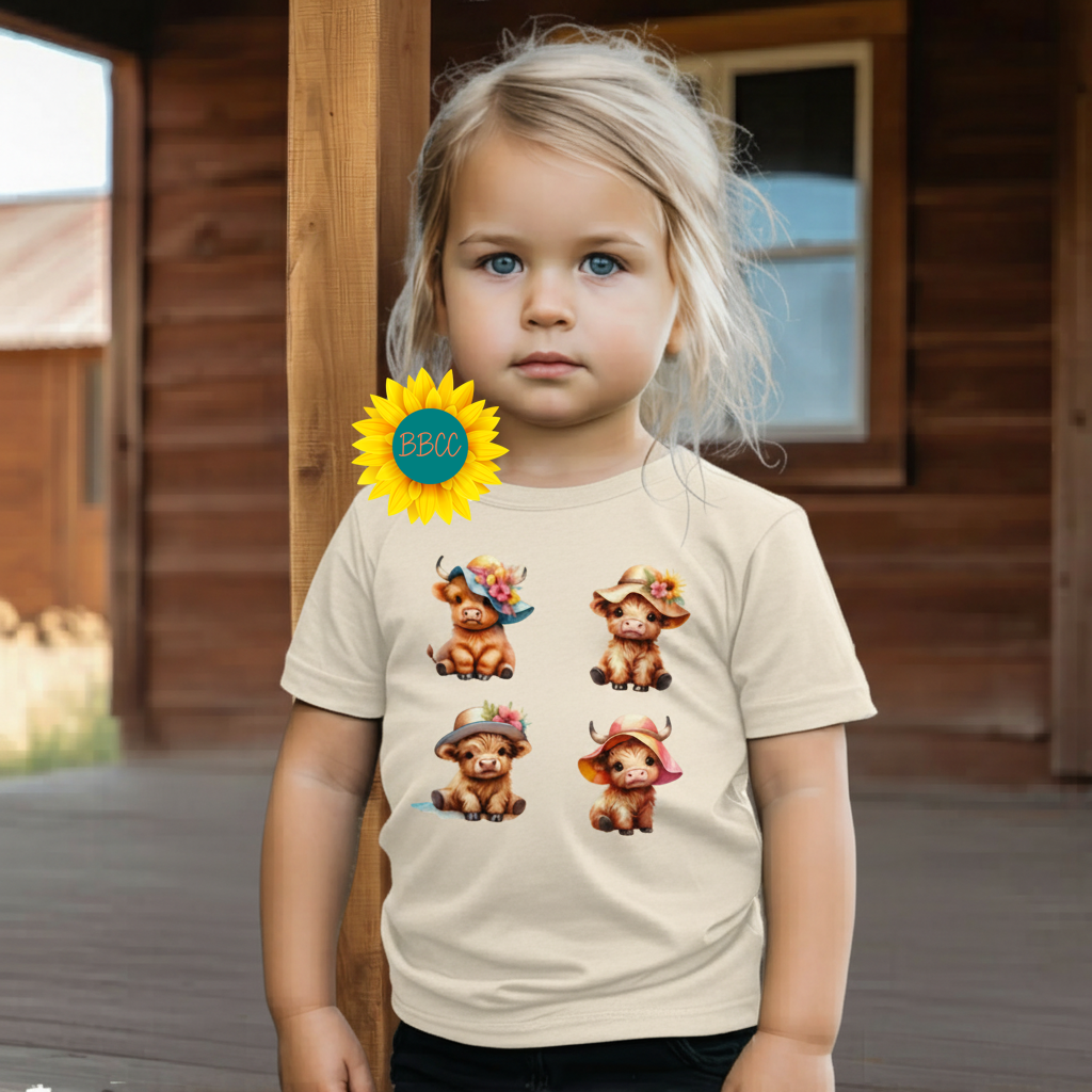 Highland Cow Summer Hats Youth Graphic Tee