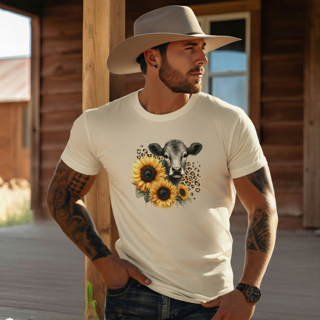 Adult Dairy Cow Sunflower Graphic Tee