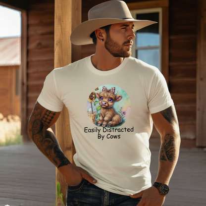 Adult Easily Distracted By Cows Graphic Tee