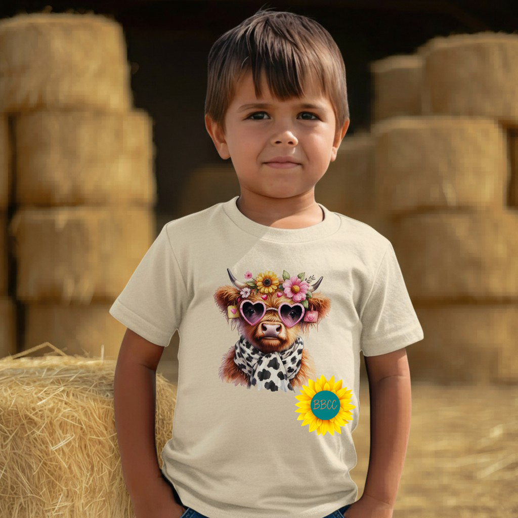 Highland Cow Floral Sunglasses Youth Graphic Tee
