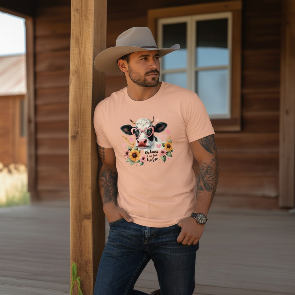 Adult Sassy Cow Floral Heart Sunglasses Graphic Tee