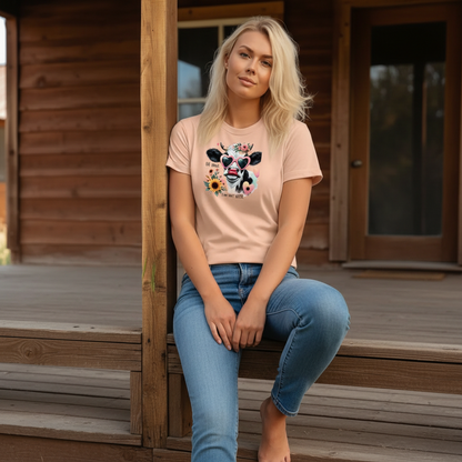 Adult Sassy Cow Heart Sunglasses Floral Graphic Tee