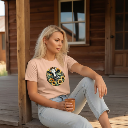 DAdult airy Cow Sunflower Circle Graphic Tee