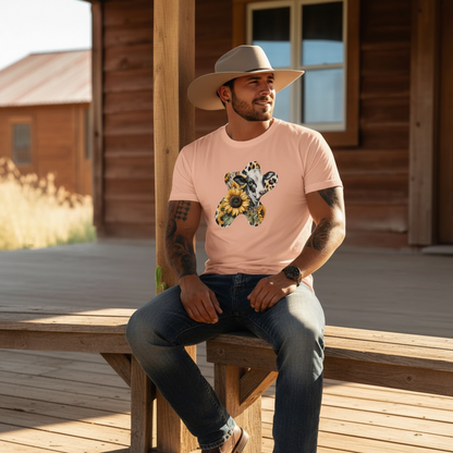 Adult Dairy Cow Sunflower Western Graphic Tee