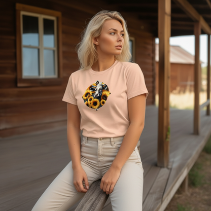 Adult Dairy Cow Sunflower Country Style Tee