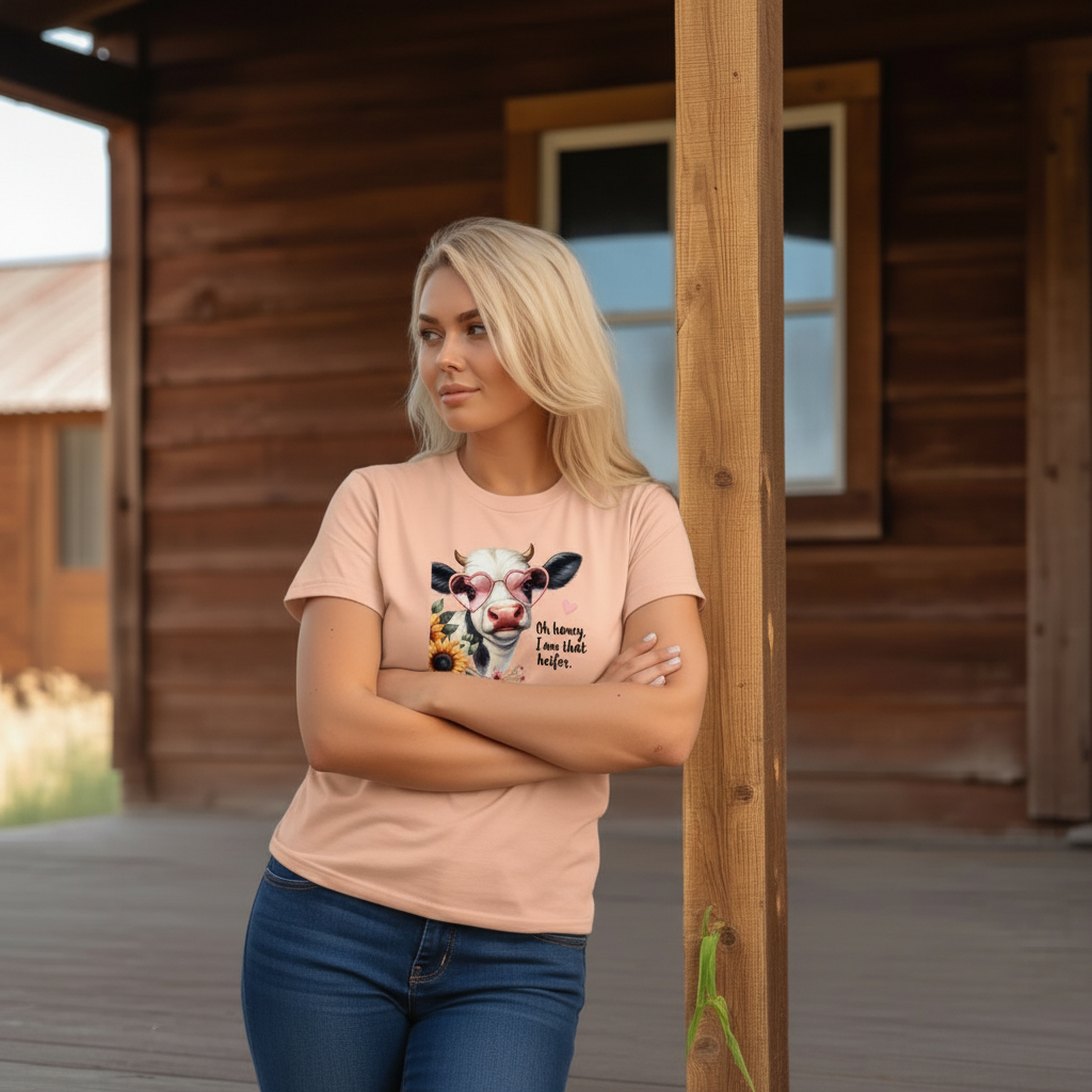 Adult Sassy Heifer Cow Floral Graphic Tee