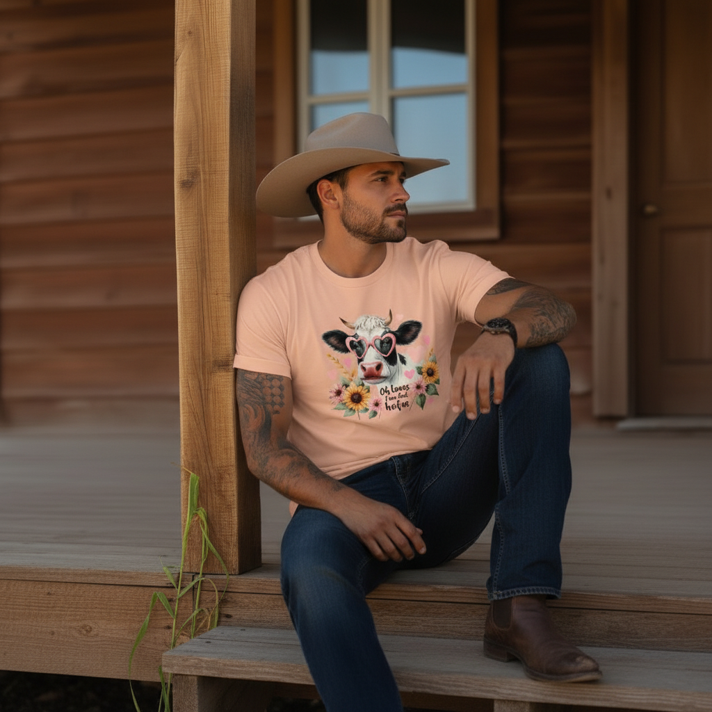 Adult Sassy Cow Floral Heart Sunglasses Graphic Tee