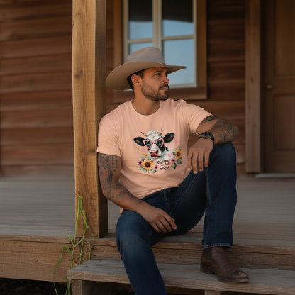 Adult Sassy Cow Floral Heart Sunglasses Graphic Tee