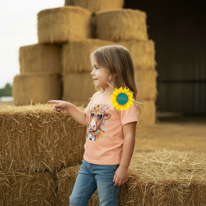 Highland Cow Floral Sunglasses Youth Graphic Tee