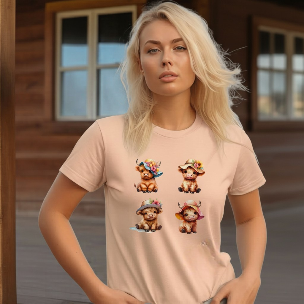 Adult Highland Cow Floral Hat Graphic Tee