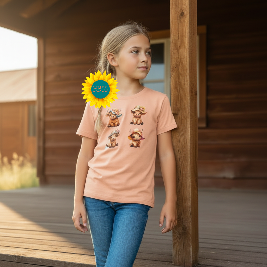 Highland Cow Summer Hats Youth Graphic Tee