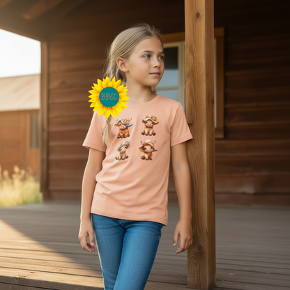 Highland Cow Summer Hats Youth Graphic Tee