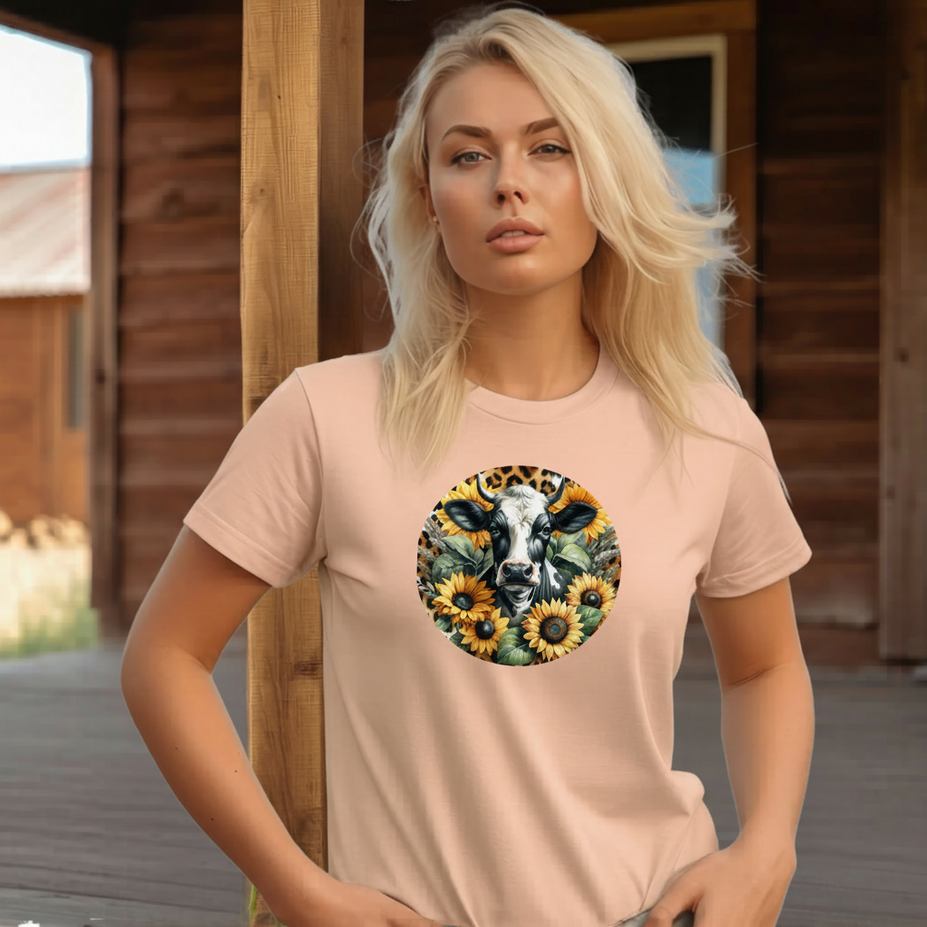 DAdult airy Cow Sunflower Circle Graphic Tee