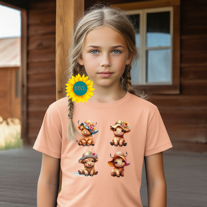 Highland Cow Summer Hats Youth Graphic Tee