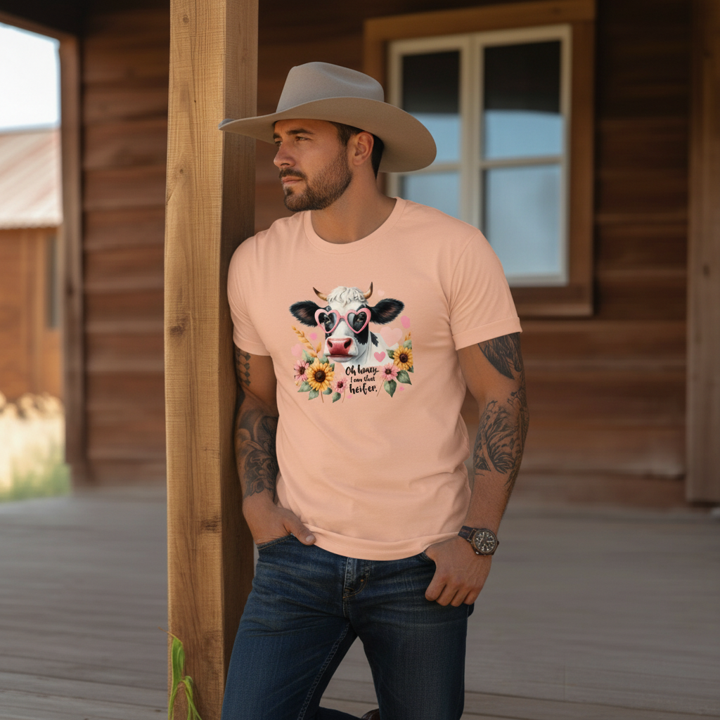 Adult Sassy Cow Floral Heart Sunglasses Graphic Tee