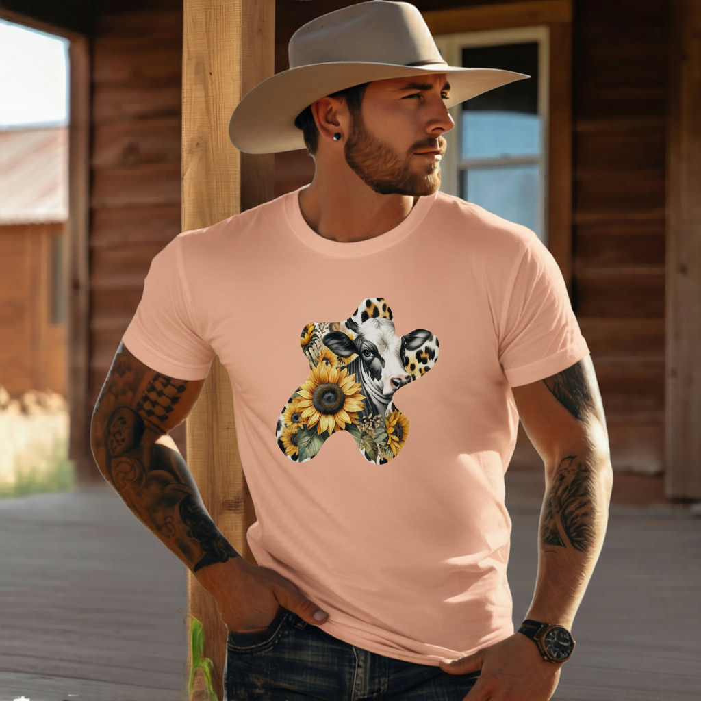 Adult Dairy Cow Sunflower Western Graphic Tee