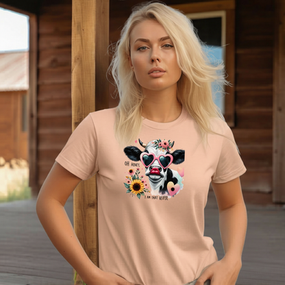 Adult Sassy Cow Heart Sunglasses Floral Graphic Tee