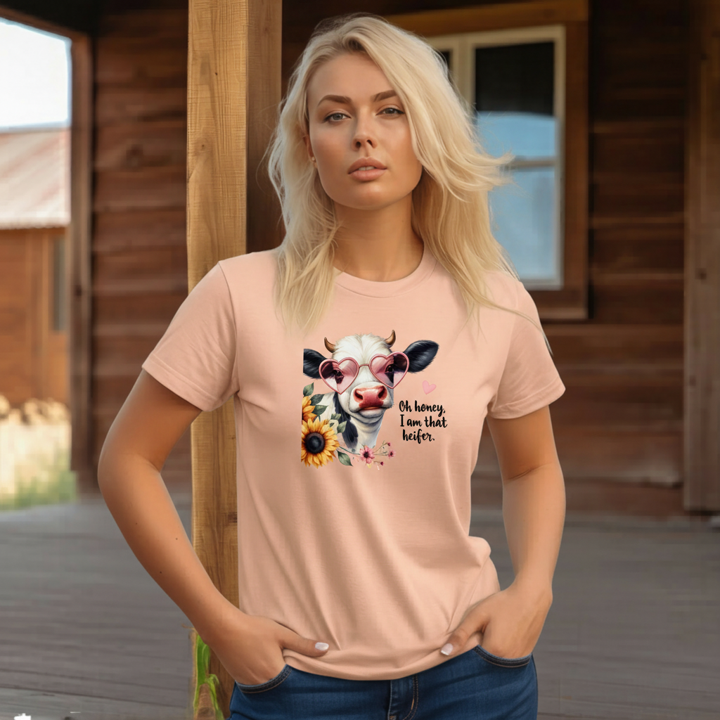 Adult Sassy Heifer Cow Floral Graphic Tee