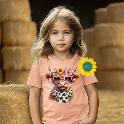 Highland Cow Floral Sunglasses Youth Graphic Tee