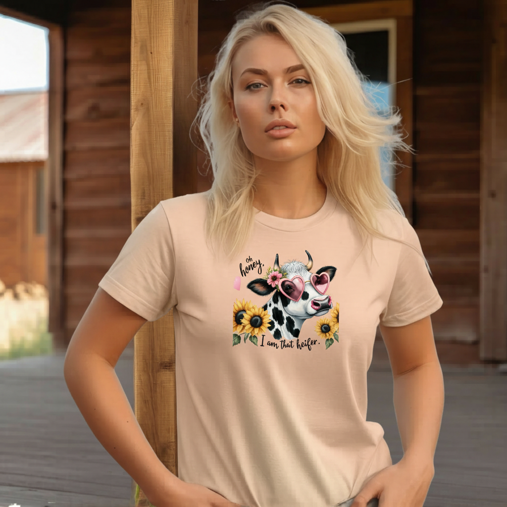 Adult Sassy Dairy Cow Floral Sunglasses Graphic Tee