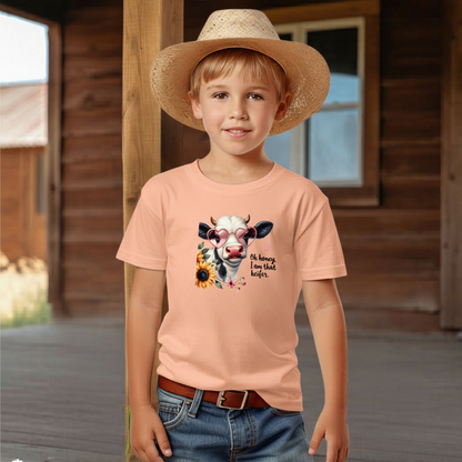 Oh Honey I Am That Heifer Youth Graphic Tee – Cute Cow Sunglasses Shirt