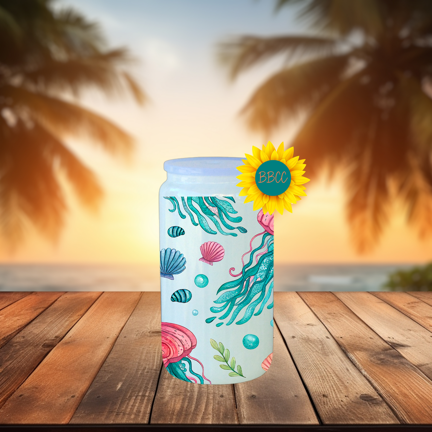 16oz Coastal Jellyfish & Seashell Tumbler