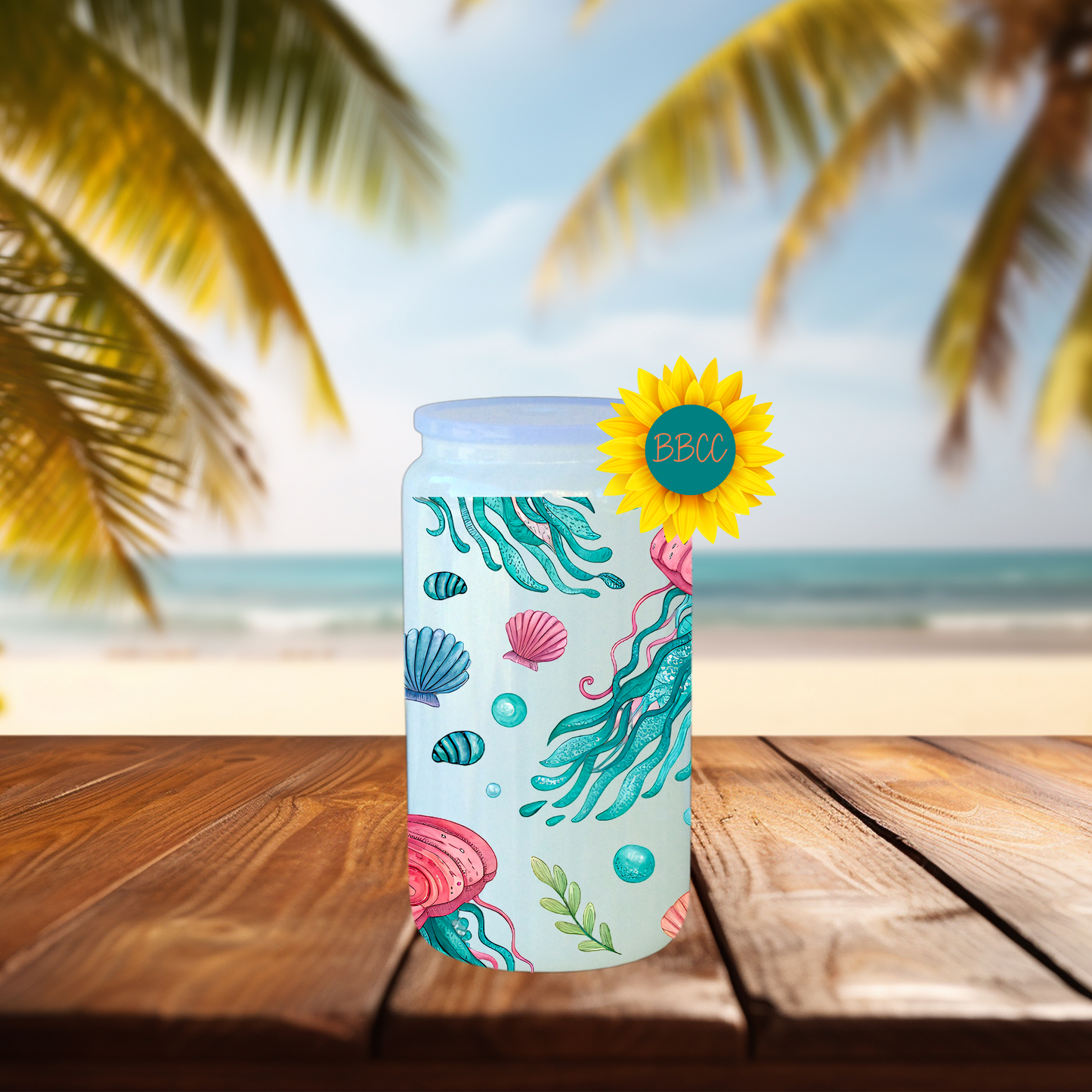 16oz Coastal Jellyfish & Seashell Tumbler