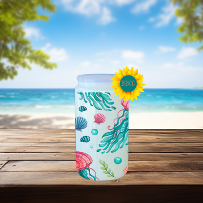 16oz Coastal Jellyfish & Seashell Tumbler